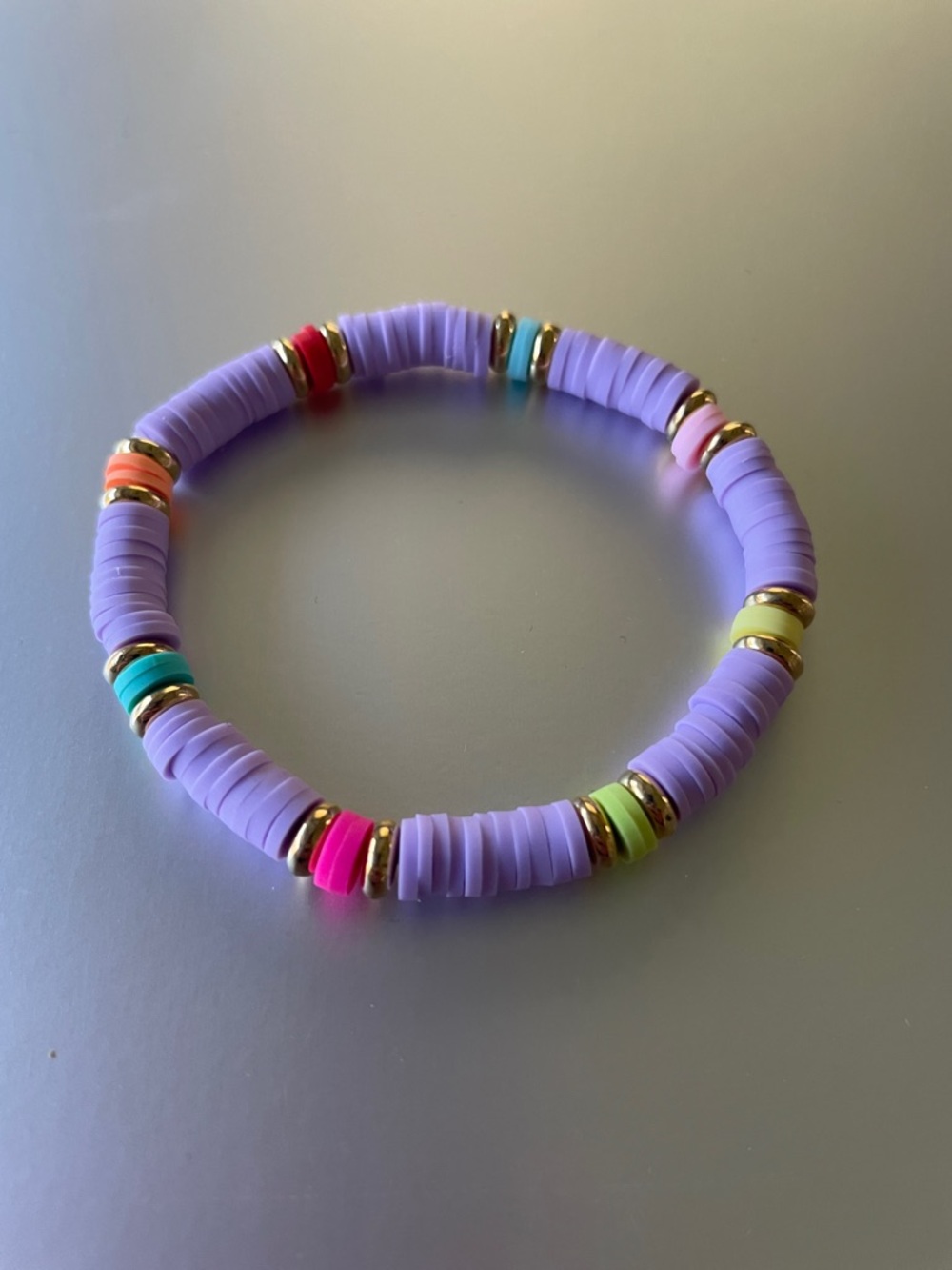 Lavender Stretch Beaded Bracelet with Multicolor Accents
